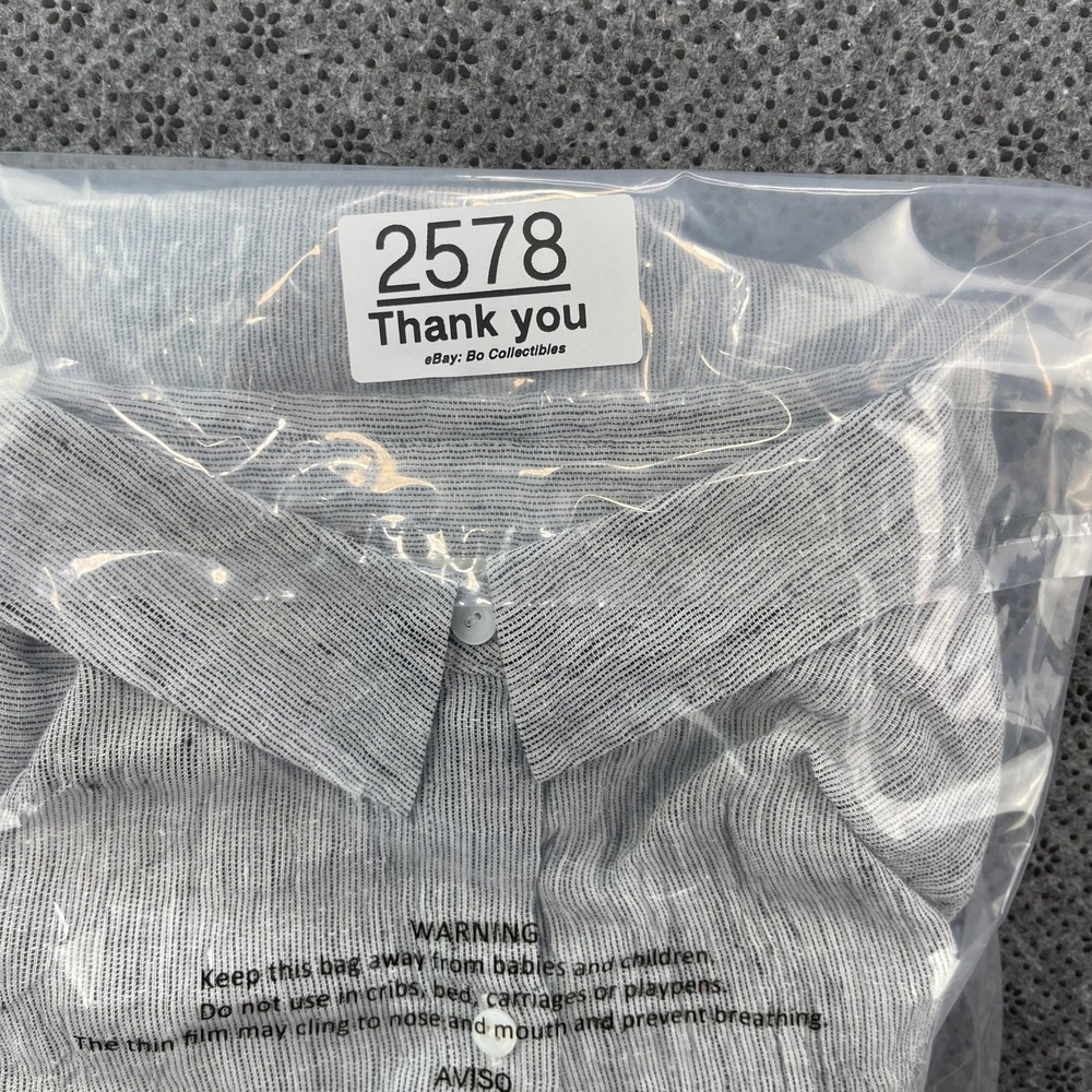 Eileen Fisher 100% Organic Linen Button Down Tunic Shirt Grey White M Oversized - Picture 9 of 9